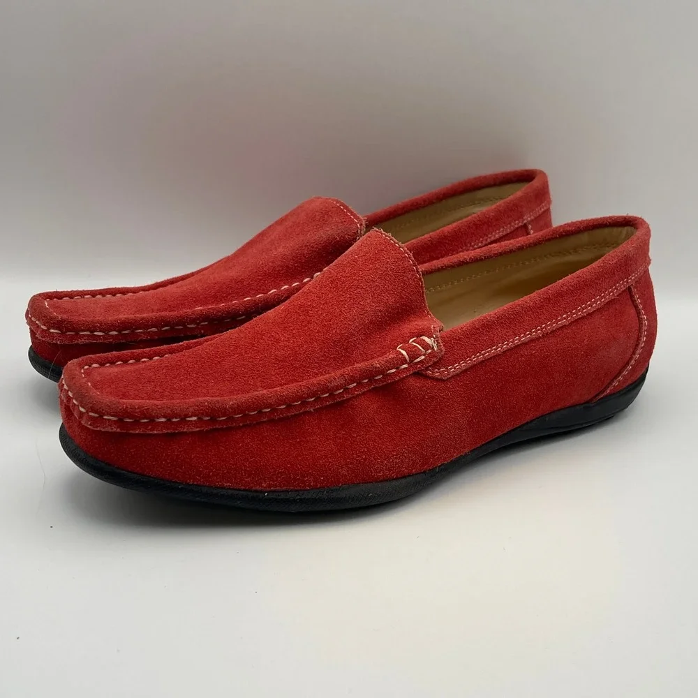 Scandia Woods Red Suede‎ Loafer Driving Moccasin Shoes Men Size 7 Wide EUC